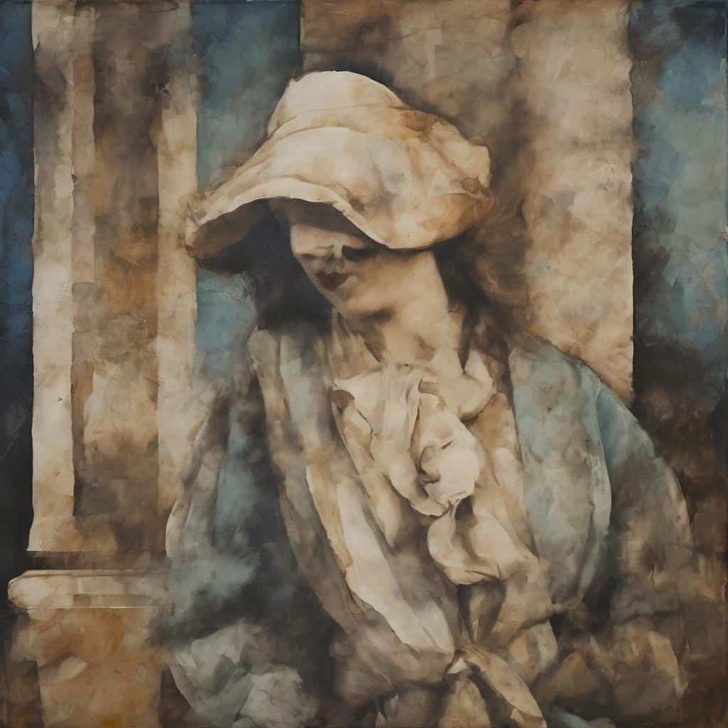 Παίκτρια με καπέλο και λουλούδι σε πίνακα ζωγραφικής, σύγχρονη καλλιτεχνική έκφραση, δημιουργία μέσω τέχνης, ζωγραφική και έκφραση.